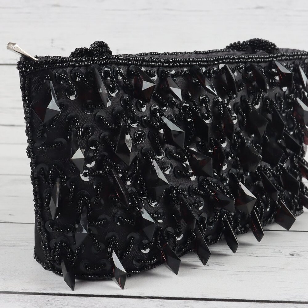 Vintage 90s Bijoux Terner Black Satin Beaded Mini Bag - Picture 9 of 10